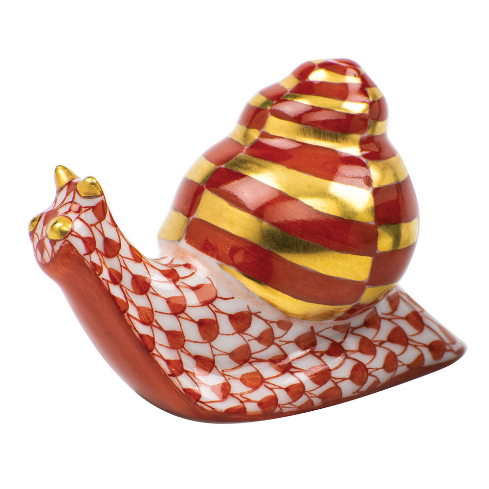 Baby Snail Figurine in hand-painted Rust porcelain by Herend of Hungary