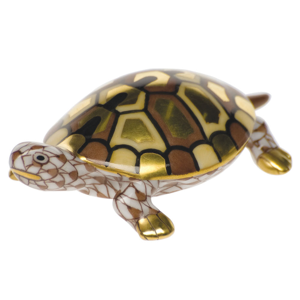 Baby Turtle Figurine in hand-painted Chocolate porcelain by Herend of Hungary