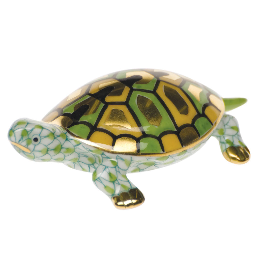 Baby Turtle Figurine in hand-painted Key Lime porcelain by Herend of Hungary