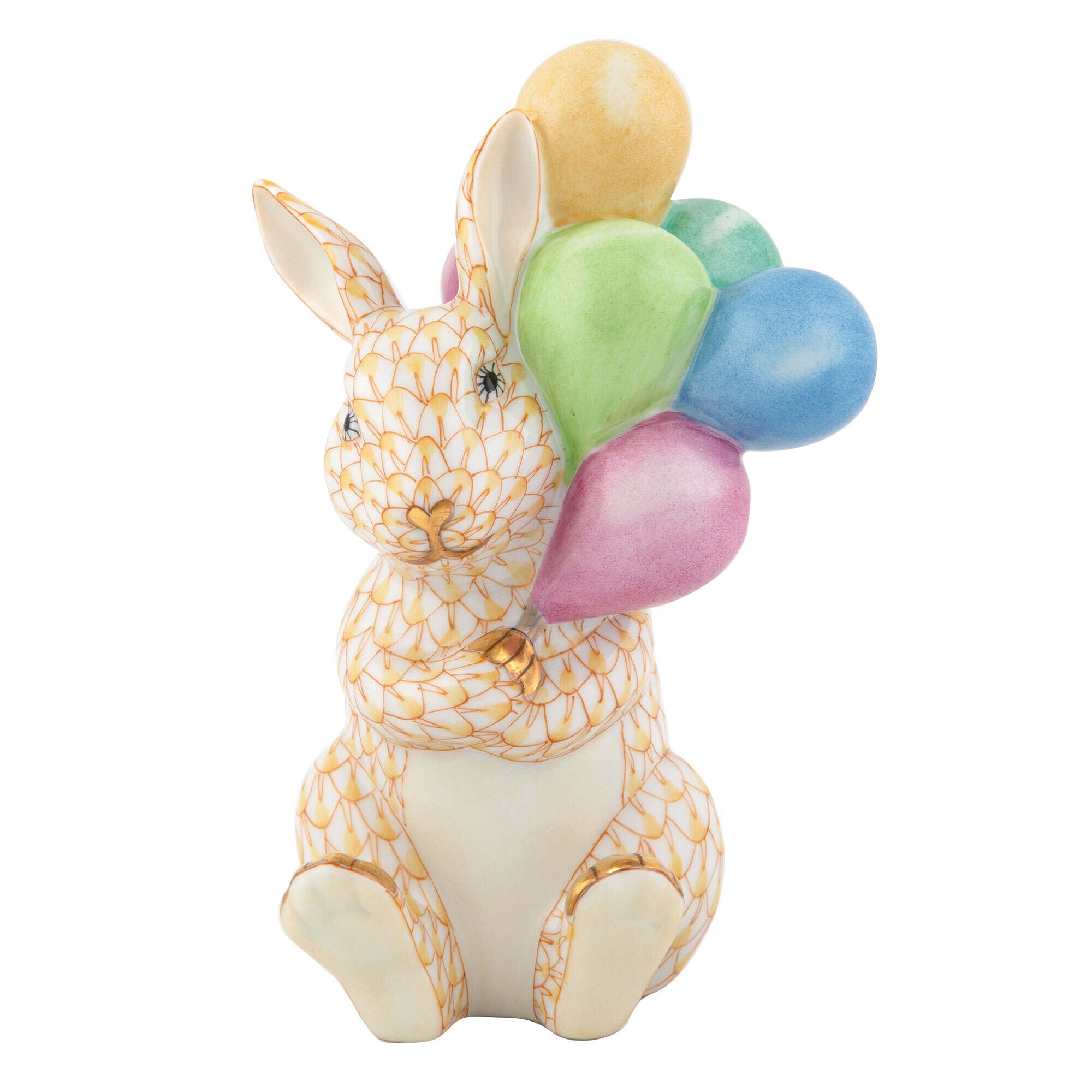 Herend Balloon Bunny Figurine porcelain figurine painted in the Butterscotch fishnet pattern