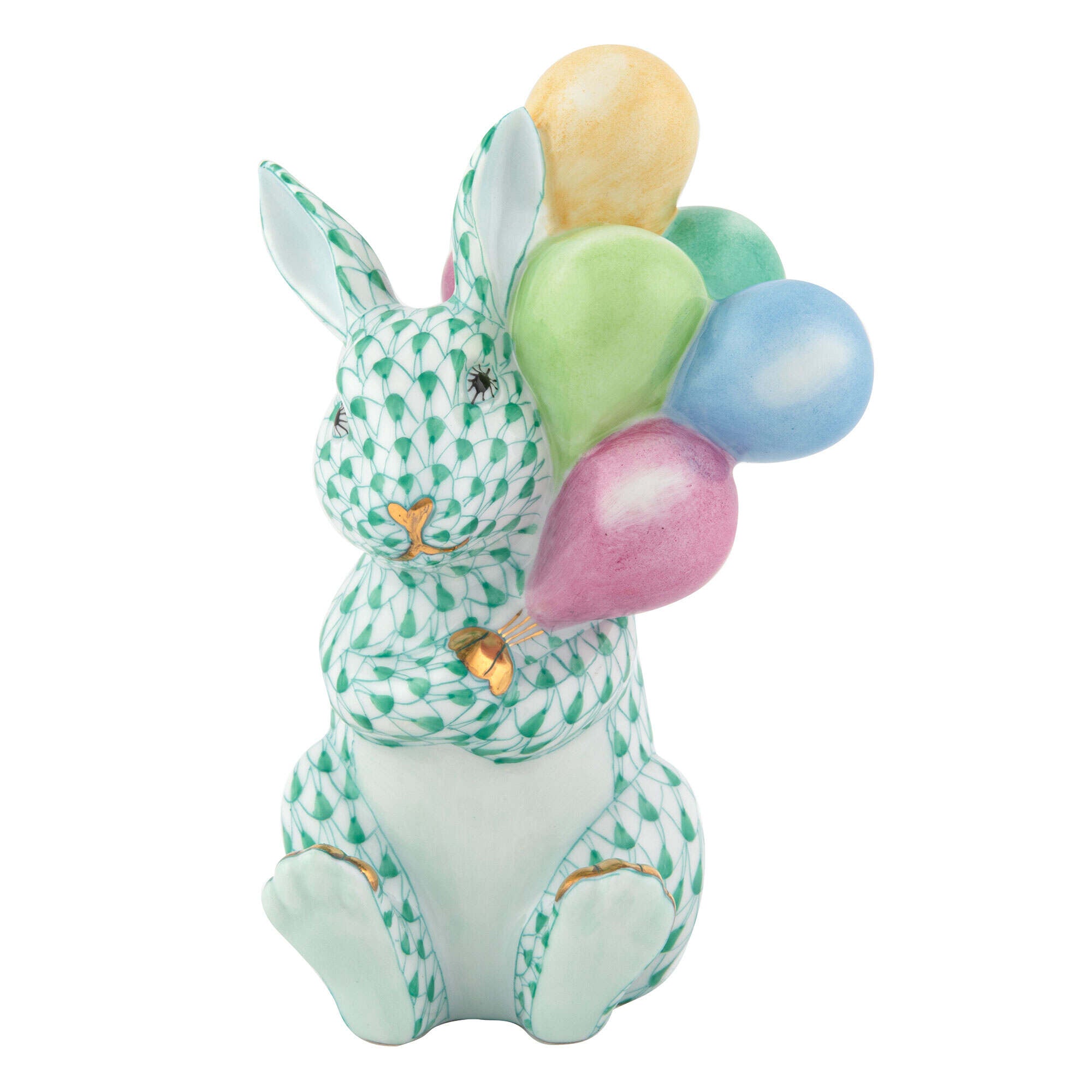 Herend Balloon Bunny Figurine porcelain figurine painted in the Green fishnet pattern