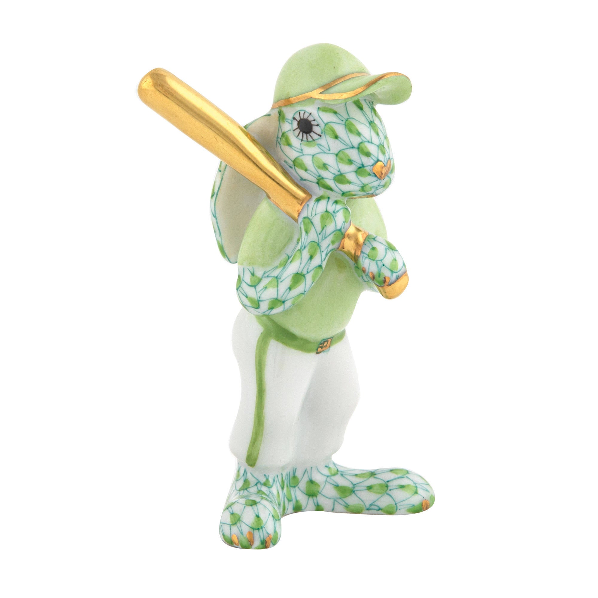 Key Lime fishnet Baseball Bunny Figurine figurine, hand-painted Herend porcelain with 24k gold accents
