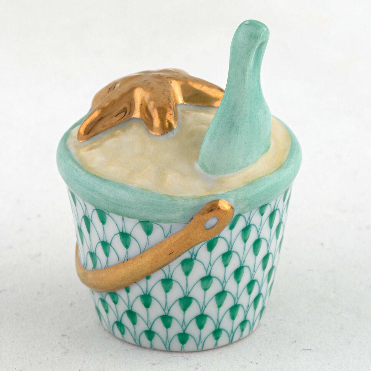 Herend Beach Bucket Figurine – Green, alternate view
