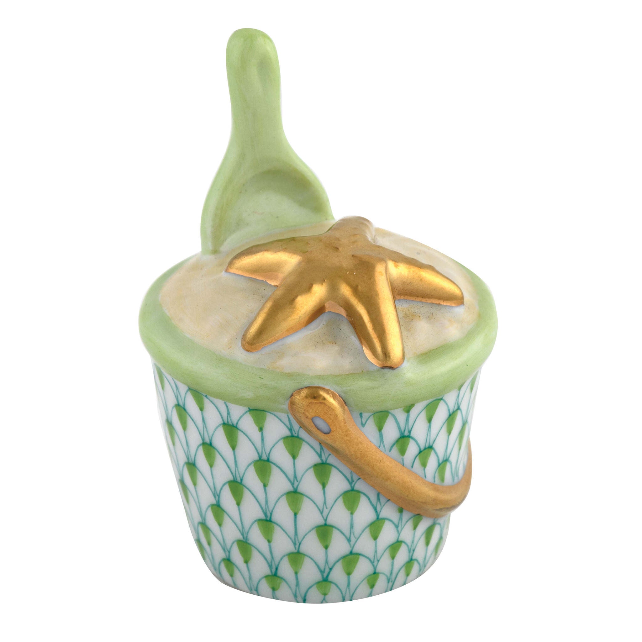 Beach Bucket Figurine in hand-painted Key Lime porcelain by Herend of Hungary