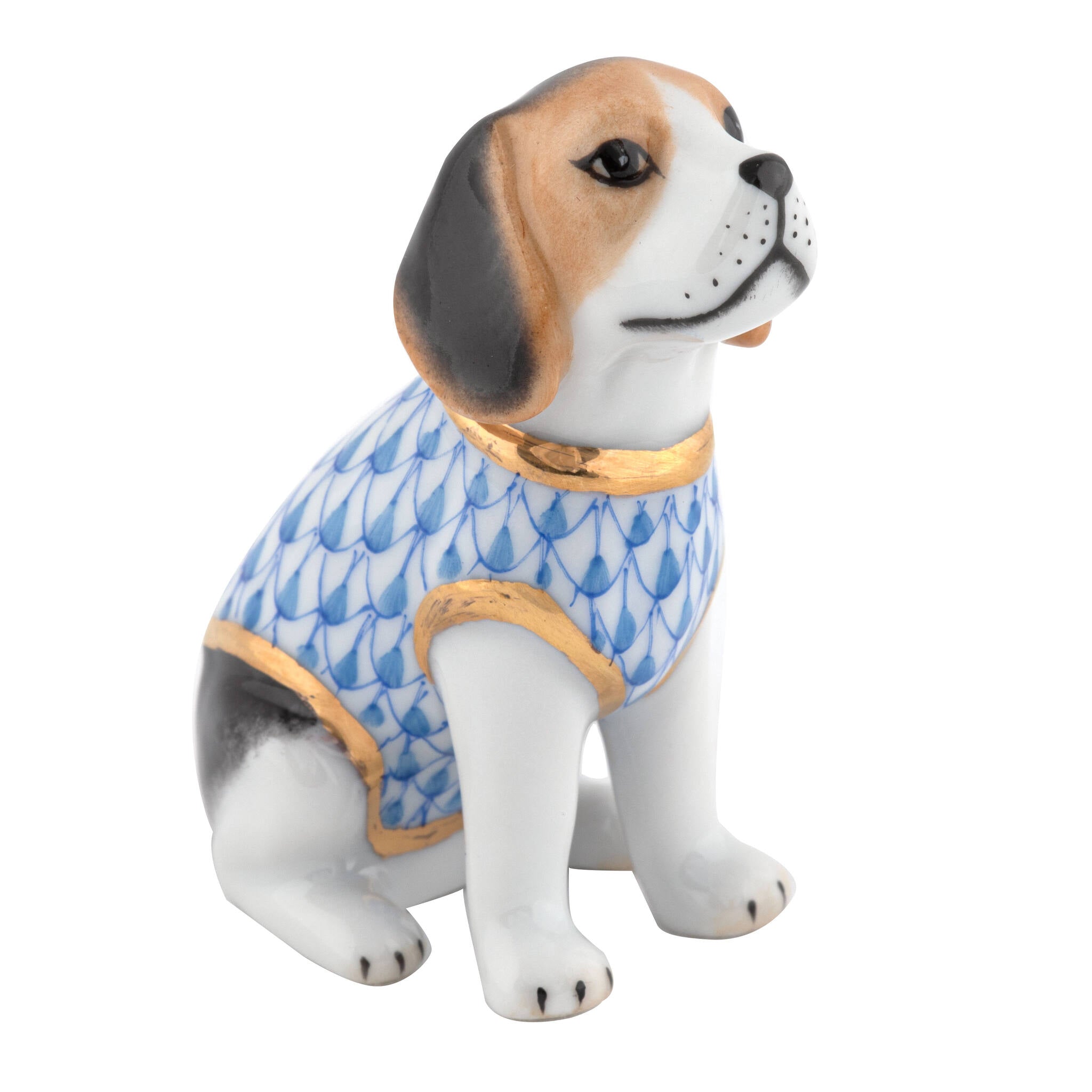 Beagle Puppy Figurine in hand-painted Blue porcelain by Herend of Hungary