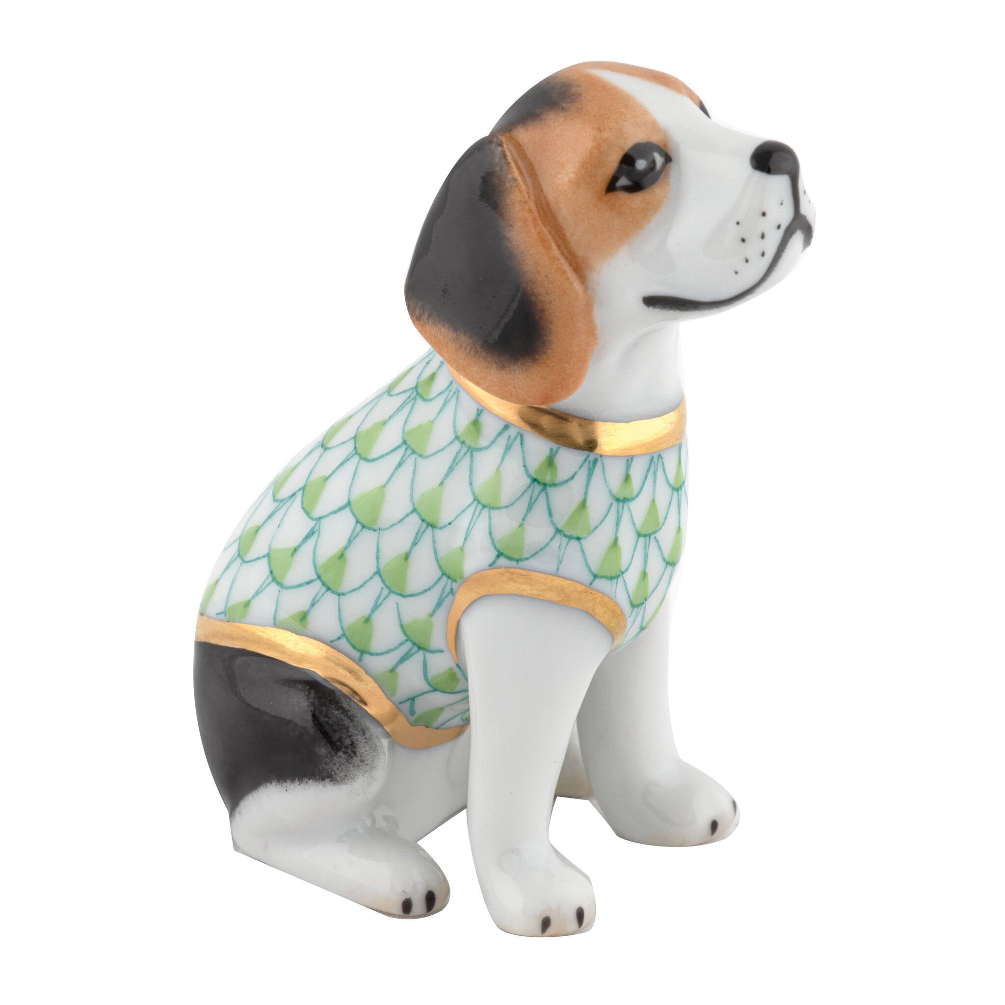 Beagle Puppy Figurine in hand-painted Key Lime porcelain by Herend of Hungary