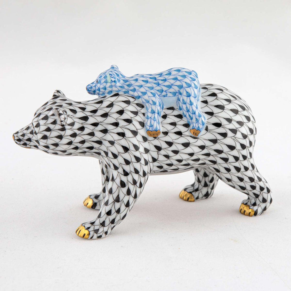Herend Bear and Baby Figurine – Black-Blue, alternate view