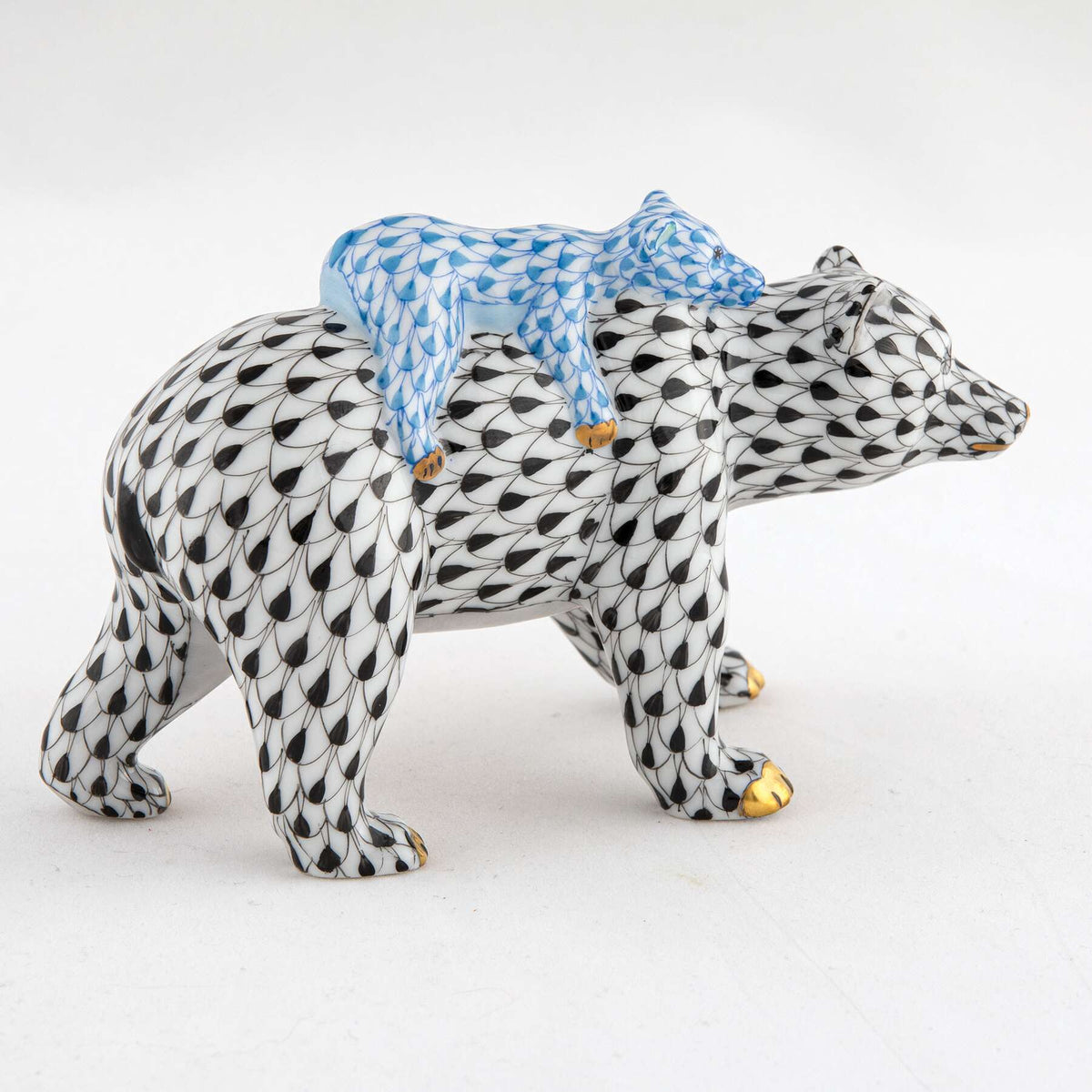 Herend Bear and Baby Figurine – Black-Blue, alternate view