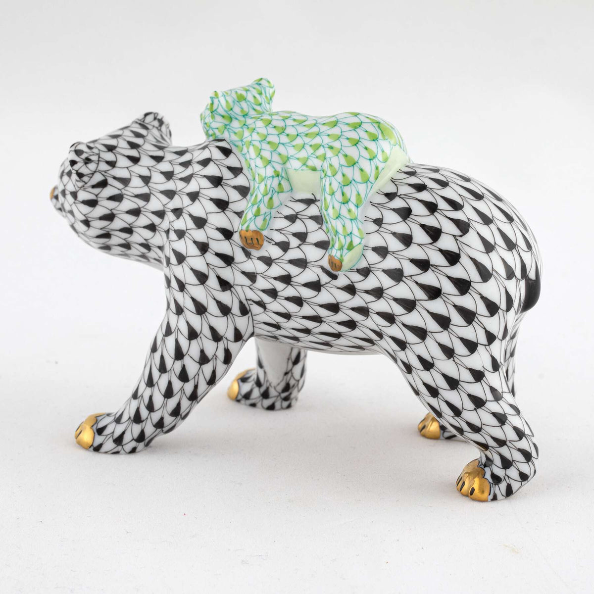 Herend Bear and Baby Figurine – Black-Key Lime, alternate view