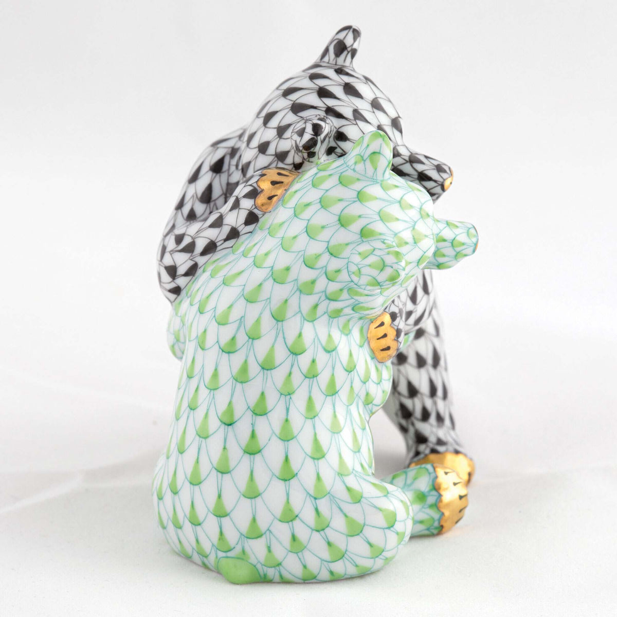 Herend Bear Hug Figurine – Black-Key Lime, alternate view