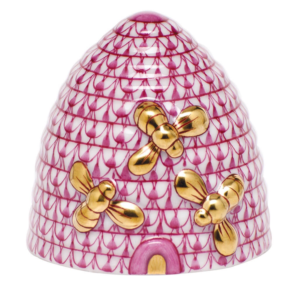 Beehive Figurine in hand-painted Raspberry porcelain by Herend of Hungary