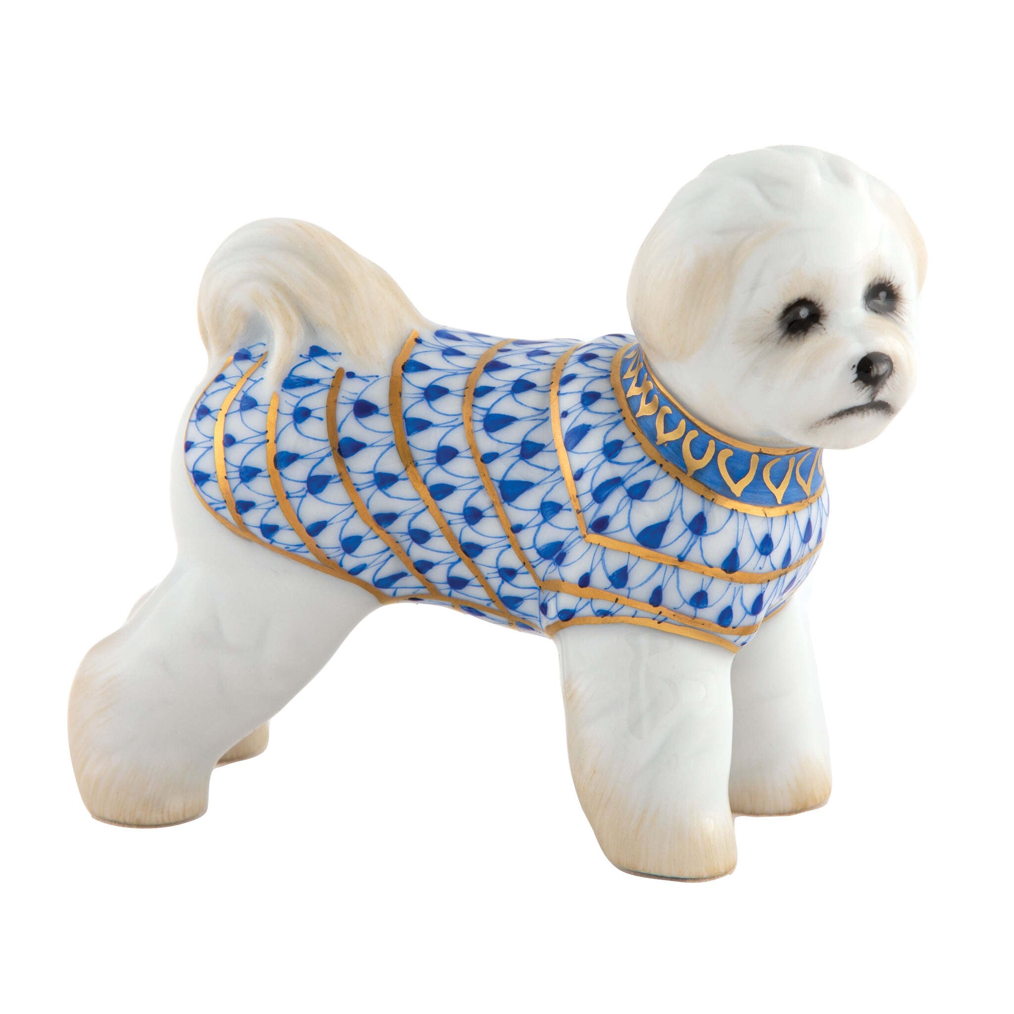 Bichon Frise Figurine in hand-painted Sapphire porcelain by Herend of Hungary