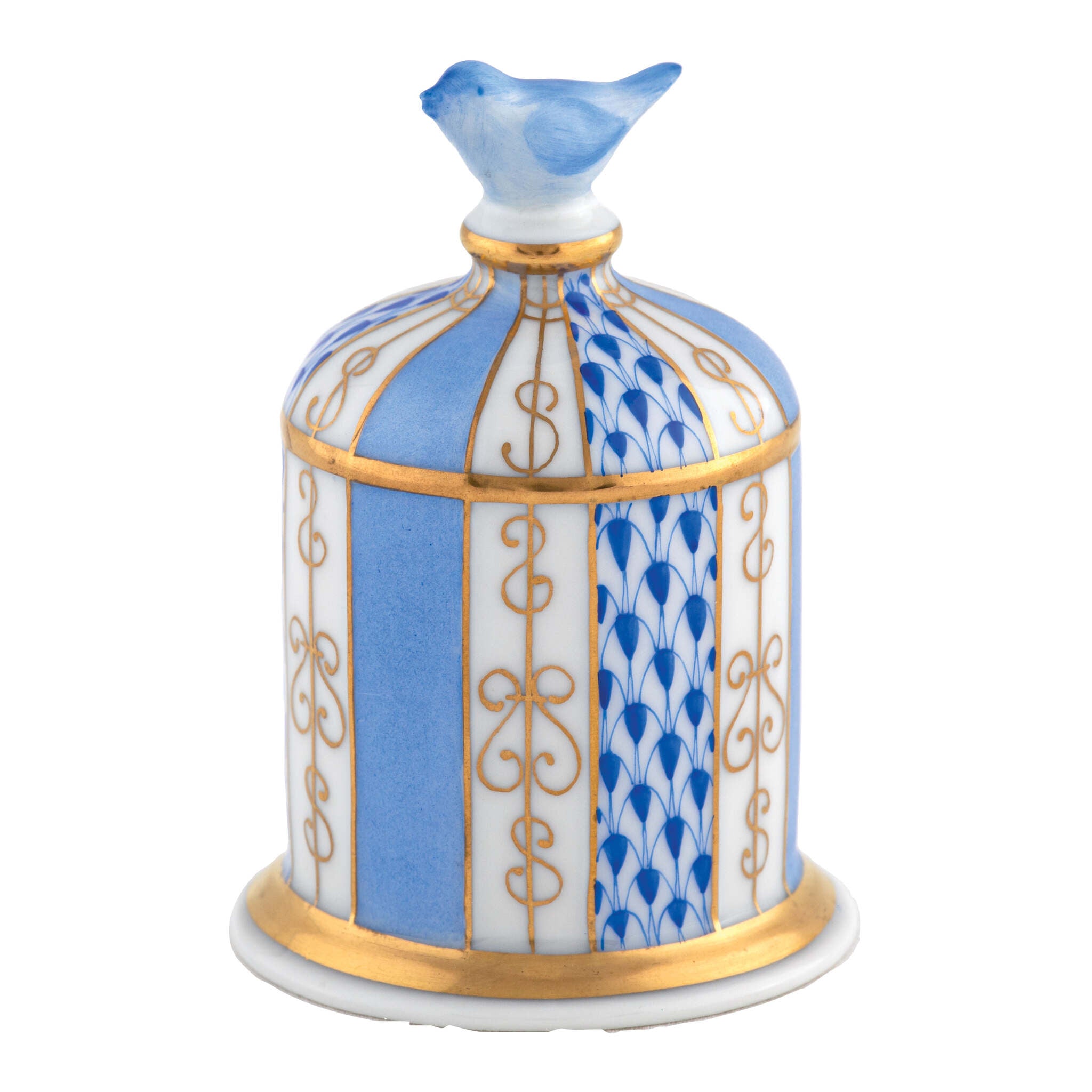 Bird Cage Figurine in hand-painted Sapphire porcelain by Herend of Hungary
