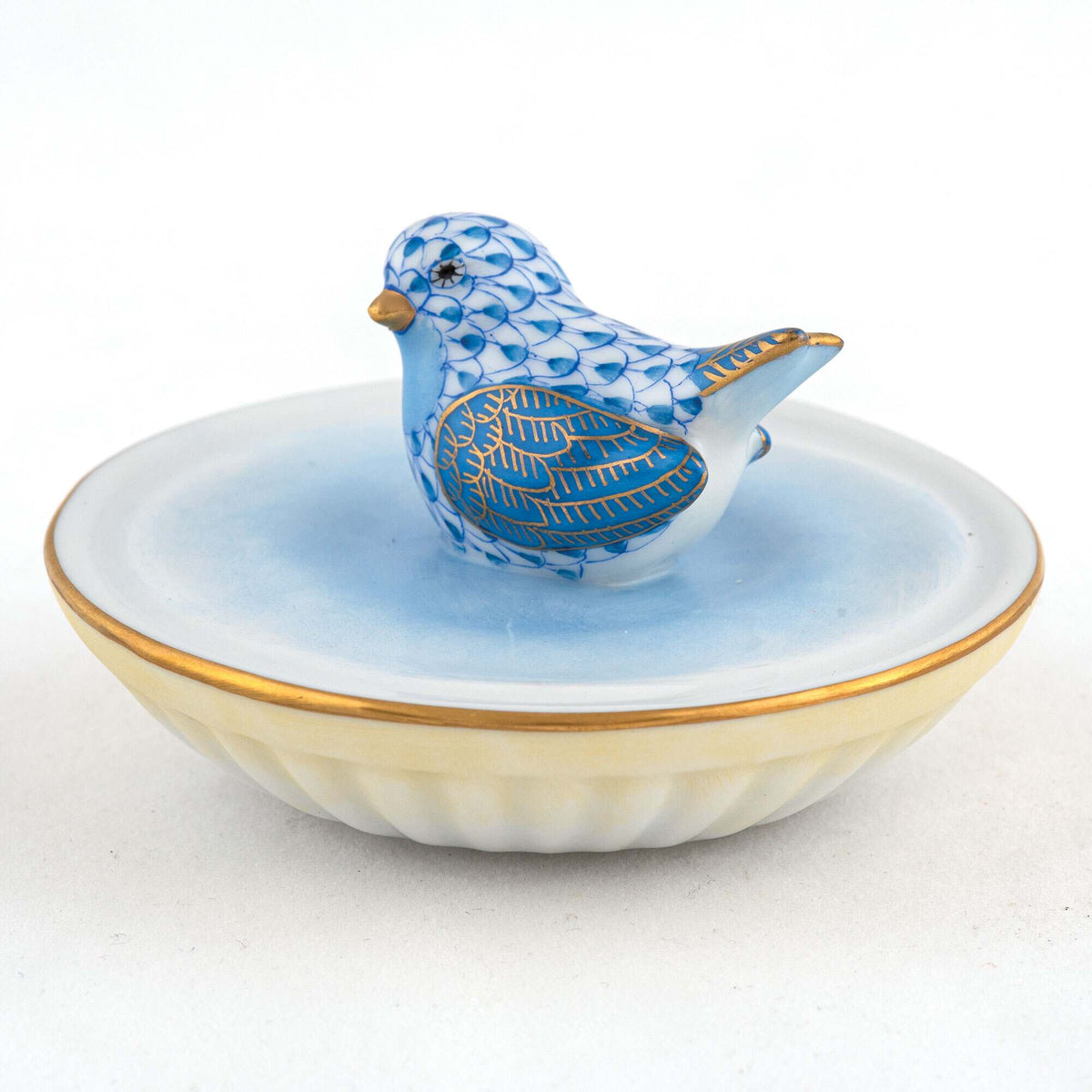 Herend Bird in Bird Bath Figurine – Blue, alternate view