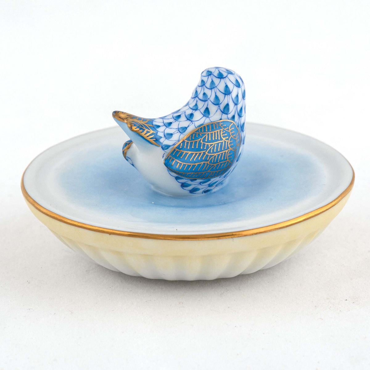 Herend Bird in Bird Bath Figurine – Blue, alternate view