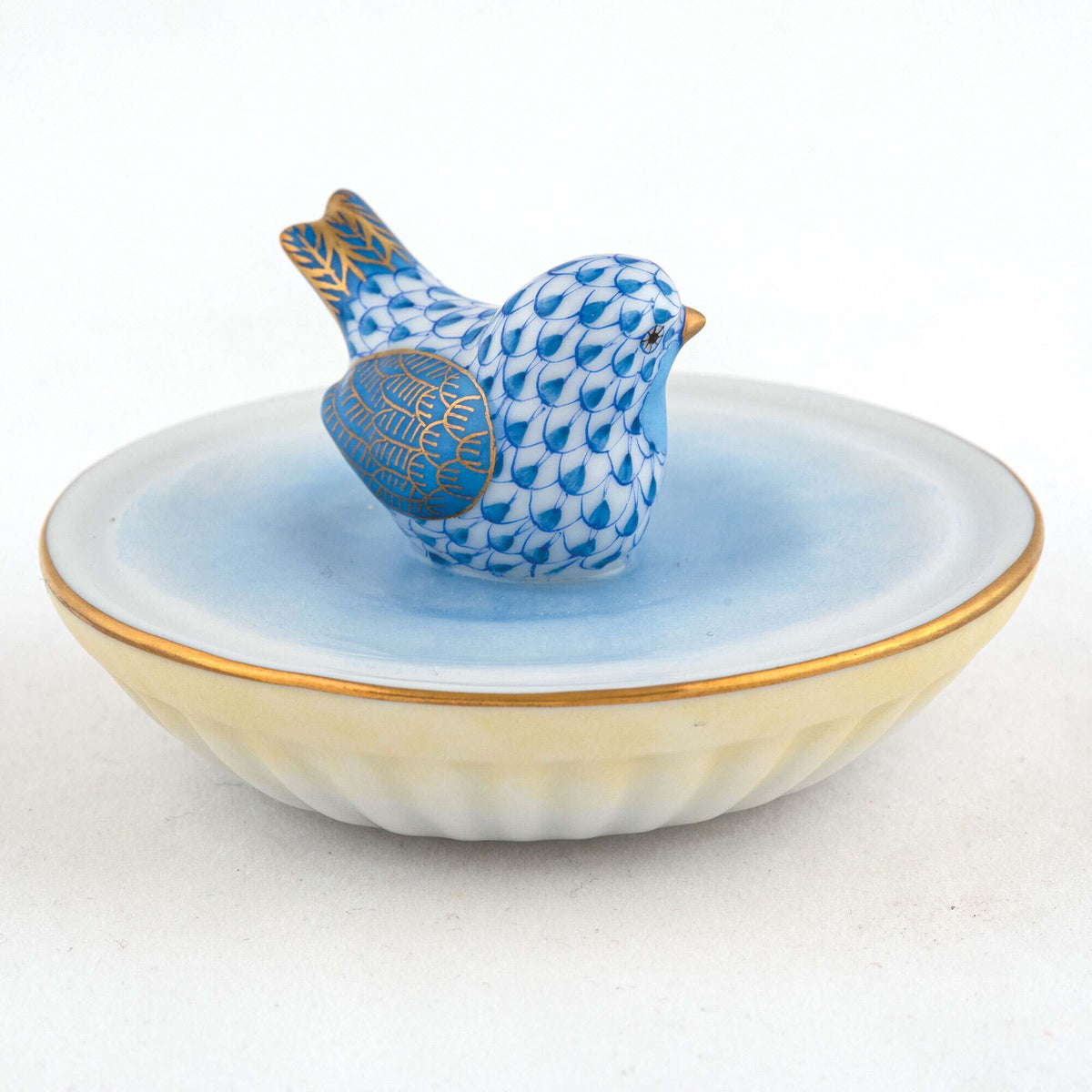 Herend Bird in Bird Bath Figurine – Blue, alternate view
