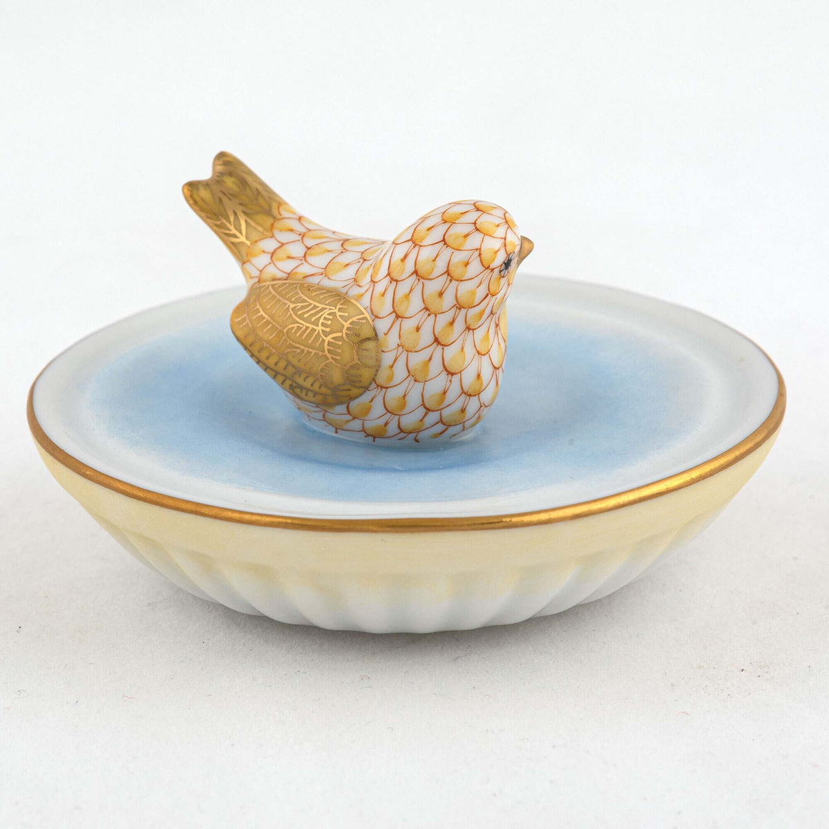 Herend Bird in Bird Bath Figurine – Butterscotch, alternate view