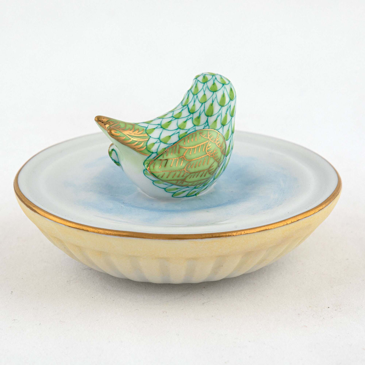 Herend Bird in Bird Bath Figurine – Key Lime, alternate view