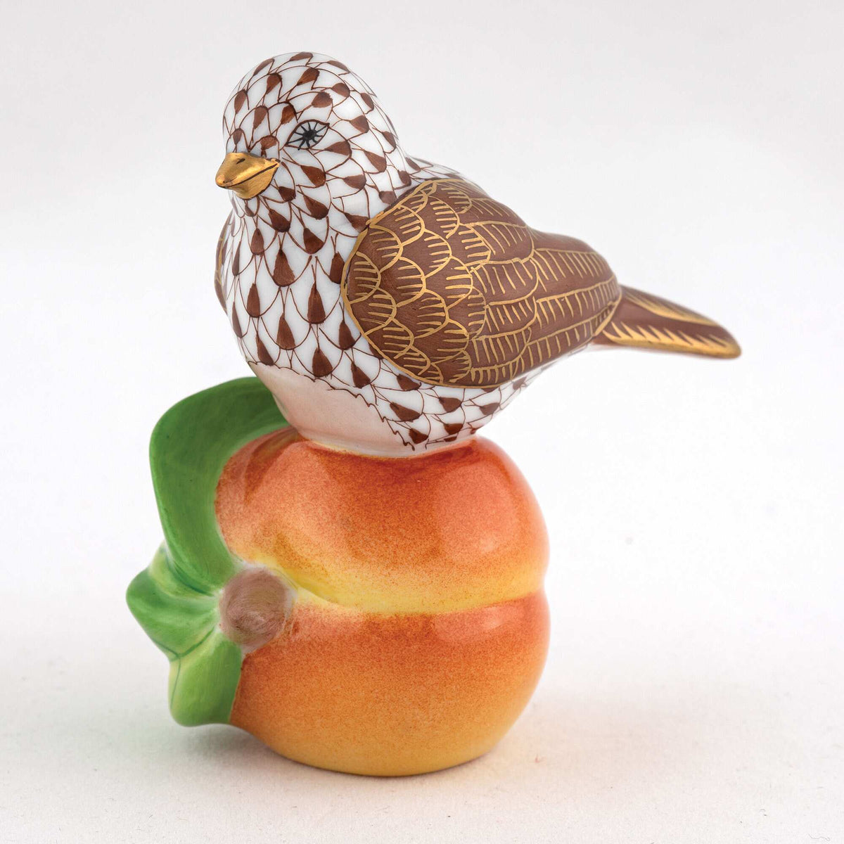 Herend Bird on Peach Figurine – Chocolate, alternate view