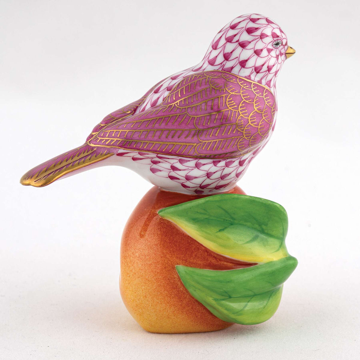 Herend Bird on Peach Figurine – Raspberry, alternate view