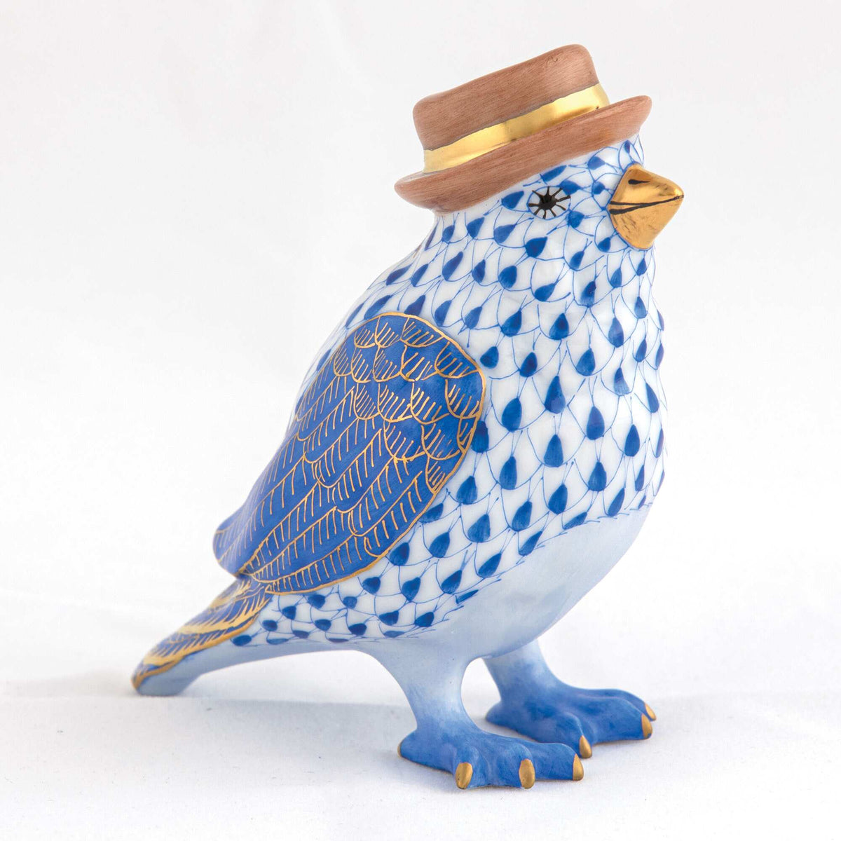 Herend Bird with Hat Figurine – Sapphire, alternate view