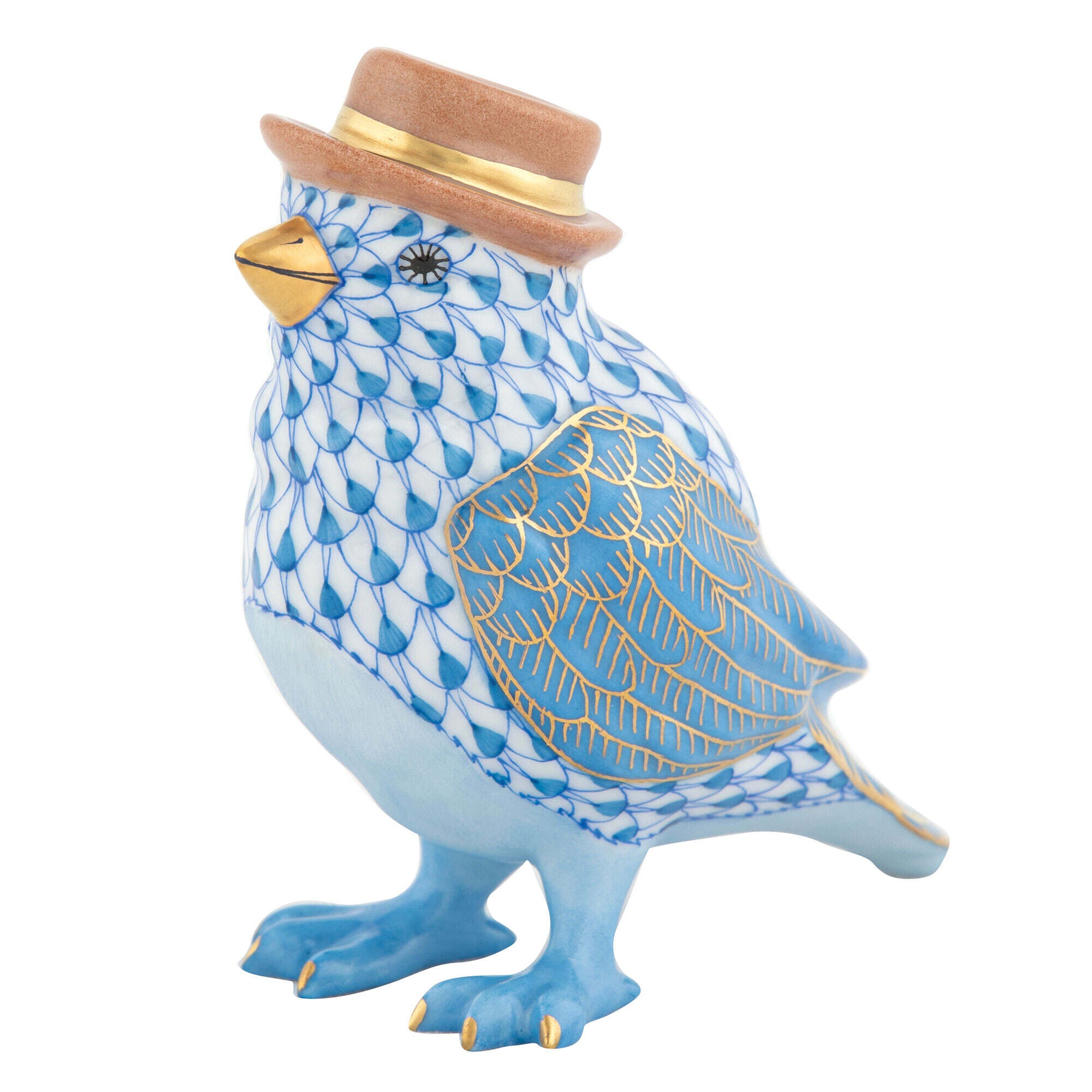 Bird with Hat Figurine in hand-painted Blue porcelain by Herend of Hungary