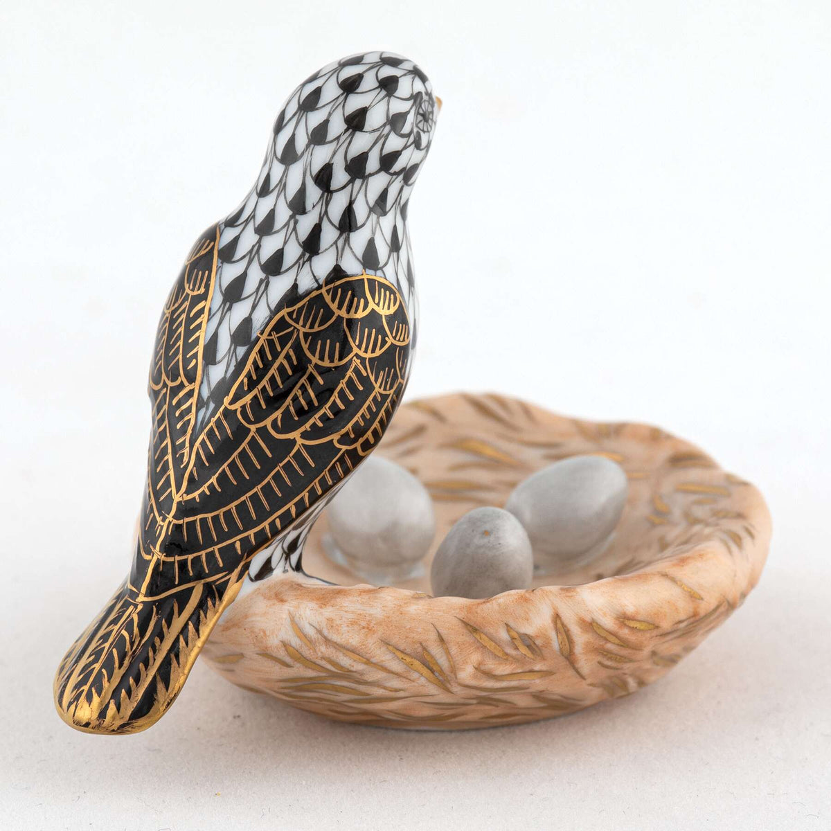 Herend Bird with Nest Figurine – Black, alternate view