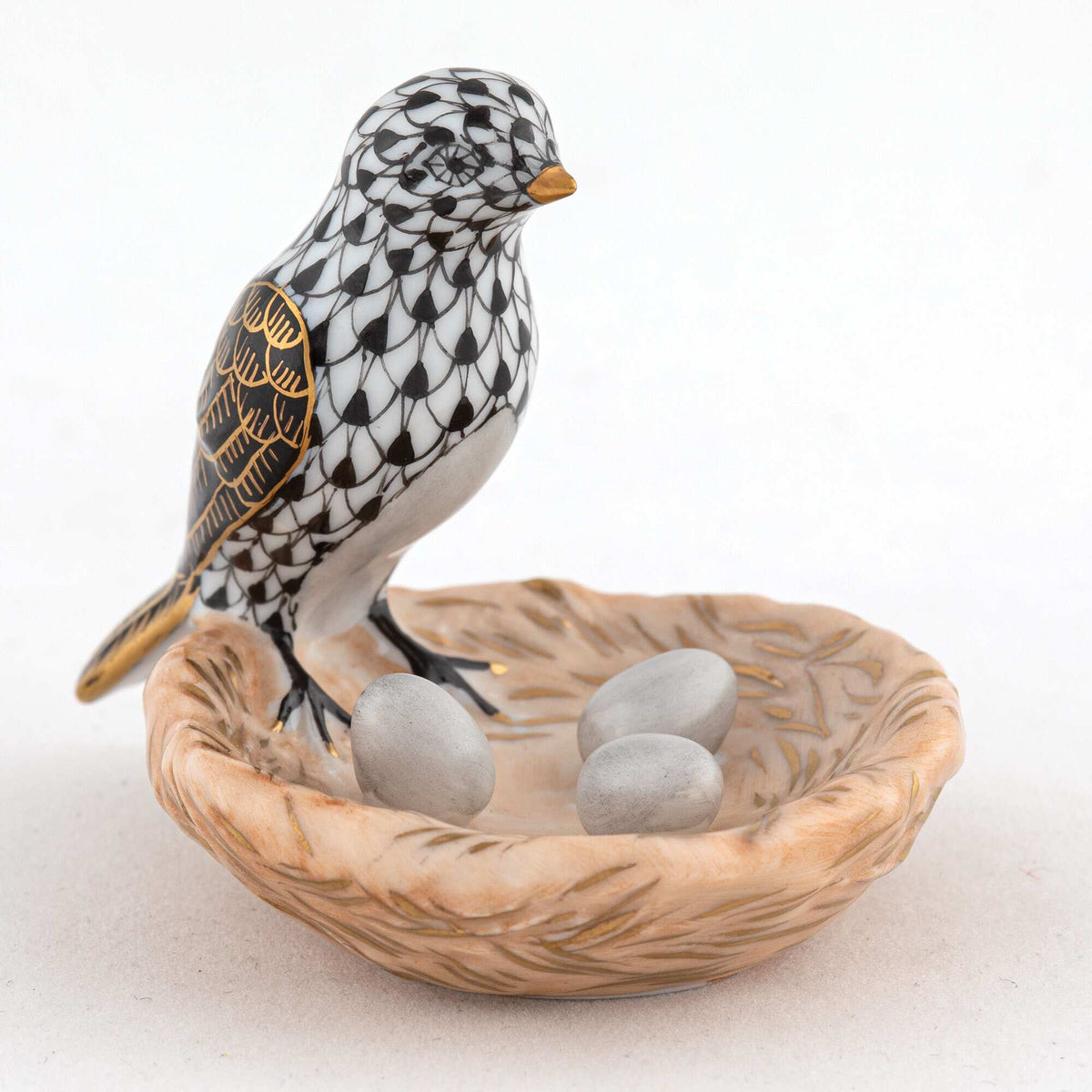 Herend Bird with Nest Figurine – Black, alternate view