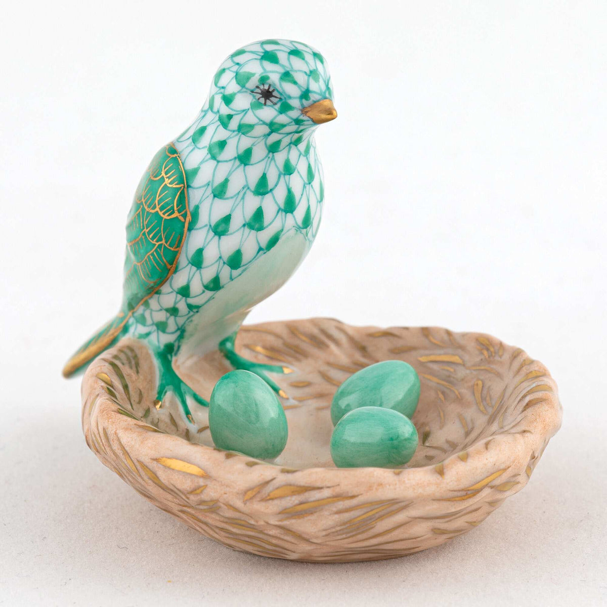 Herend Bird with Nest Figurine – Green, alternate view