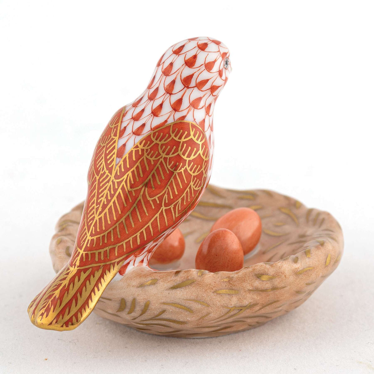 Herend Bird with Nest Figurine – Rust, alternate view