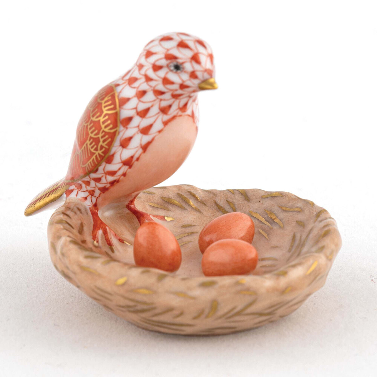 Herend Bird with Nest Figurine – Rust, alternate view