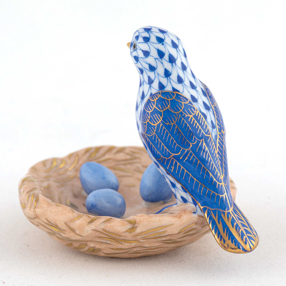 Herend Bird with Nest Figurine – Sapphire, alternate view