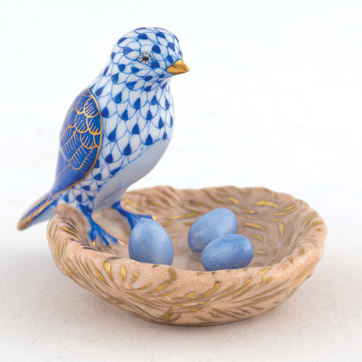 Herend Bird with Nest Figurine – Sapphire, alternate view