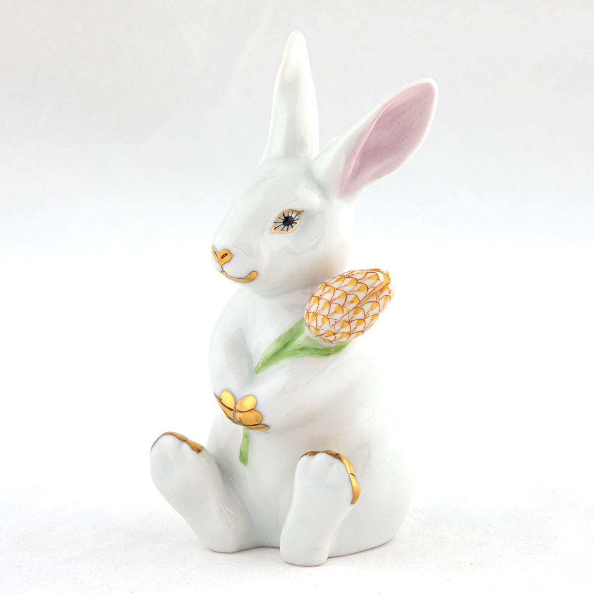 Herend Blossom Bunny Figurine – White-Butterscotch, alternate view