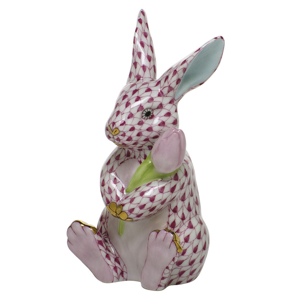 Blossom Bunny Figurine in hand-painted Raspberry porcelain by Herend of Hungary