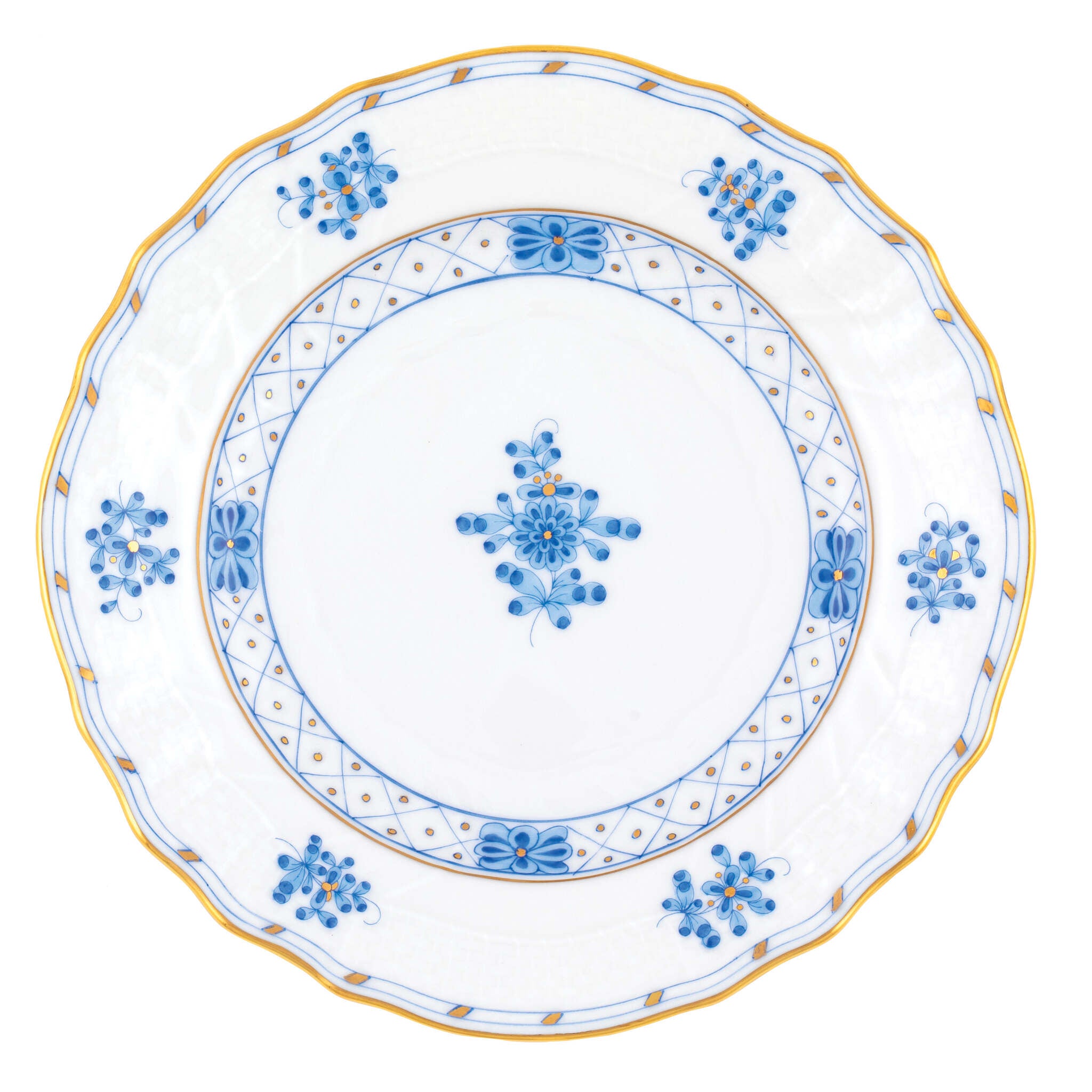 Hand-painted Herend Blue Garden Bread and Butter Plate in fine porcelain, 6in D, on a white background