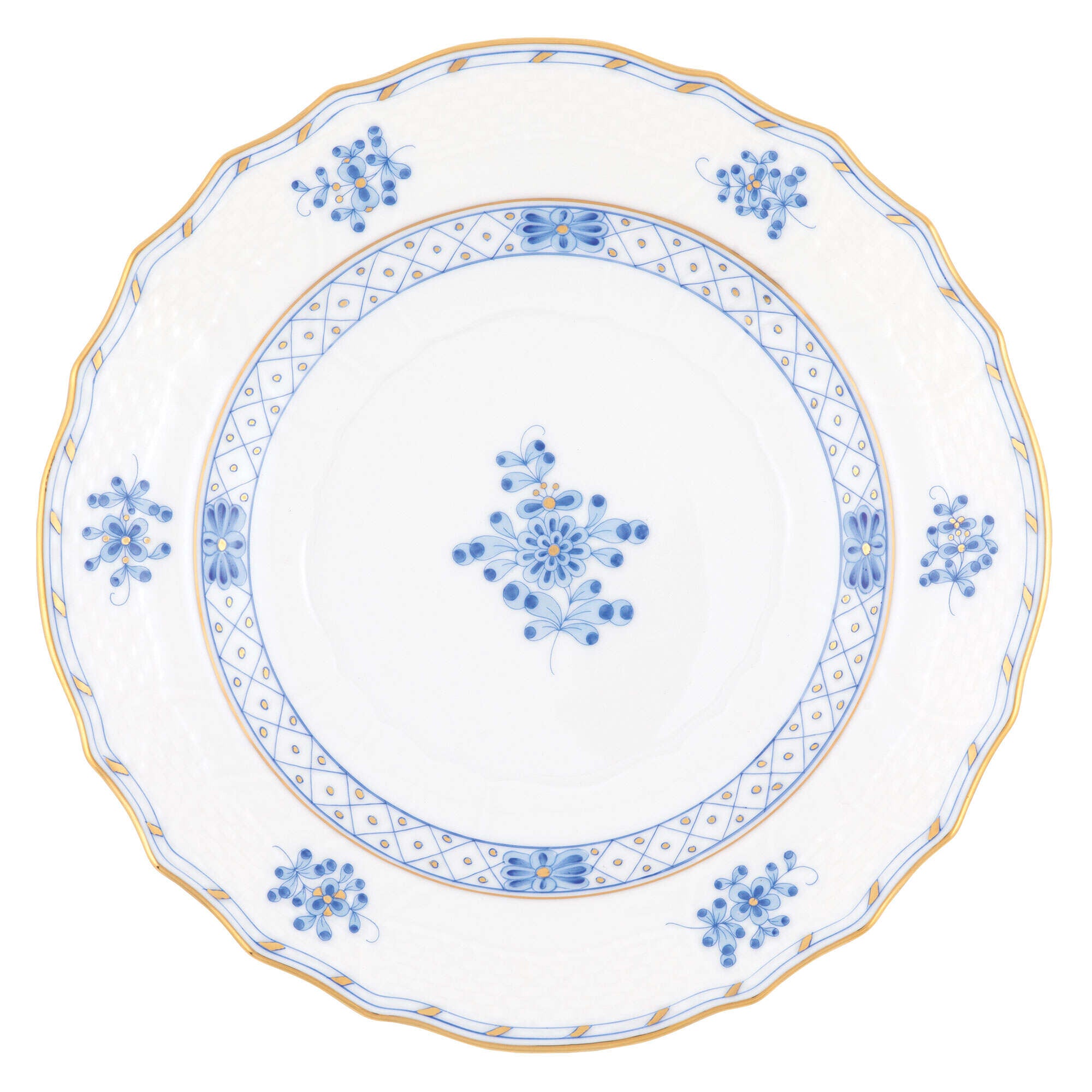 Hand-painted Herend Blue Garden Salad Plate in fine porcelain, 7.5in D, on a white background