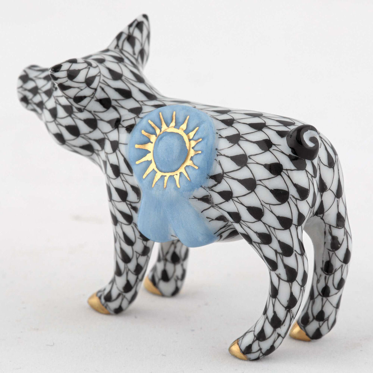 Herend Blue Ribbon Pig Figurine – Black, alternate view