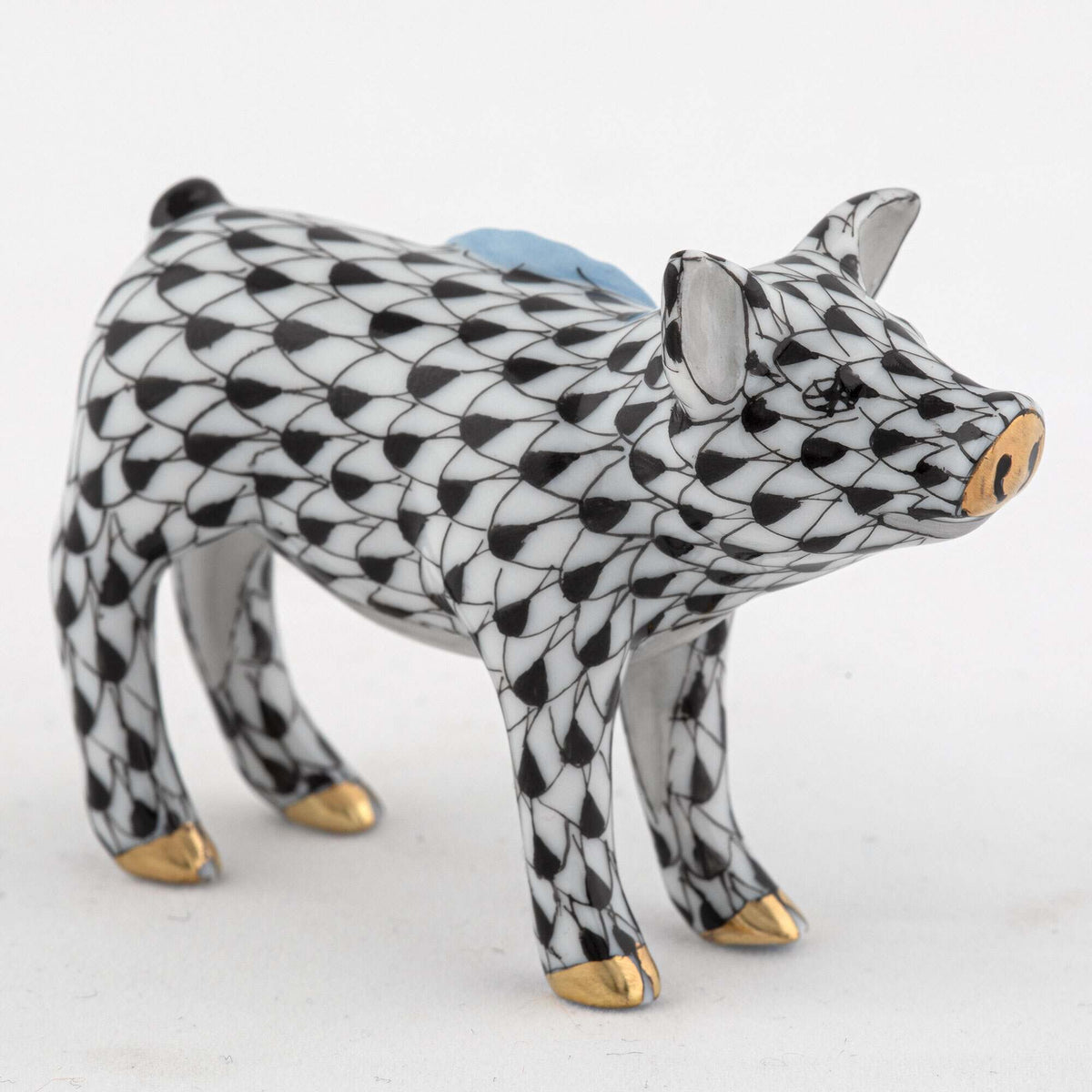 Herend Blue Ribbon Pig Figurine – Black, alternate view