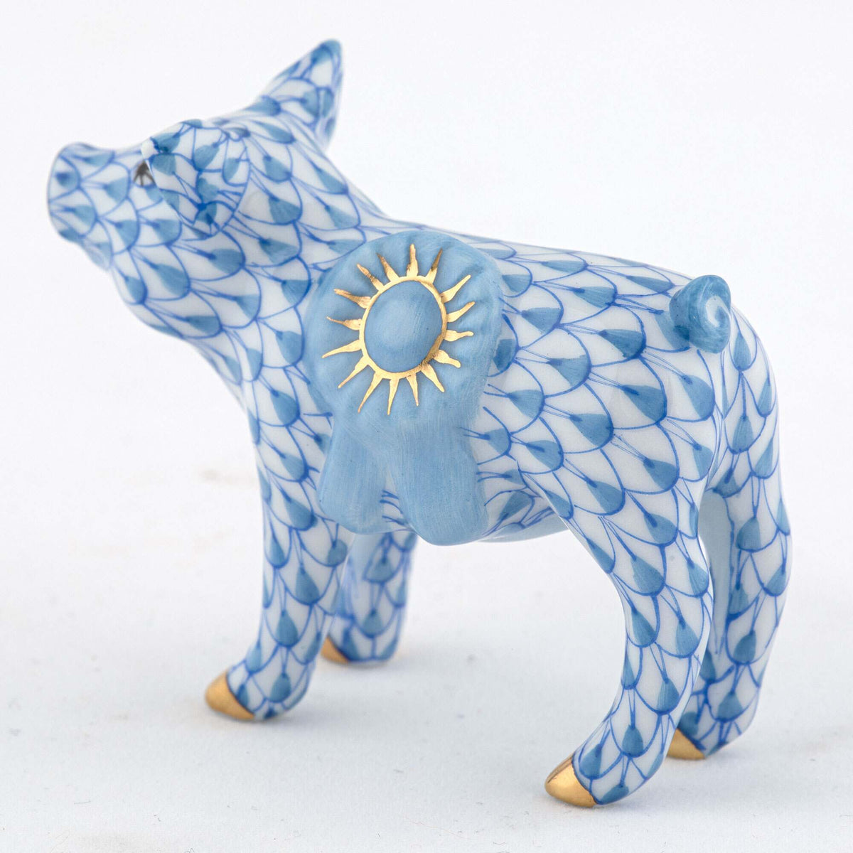 Herend Blue Ribbon Pig Figurine – Blue, alternate view