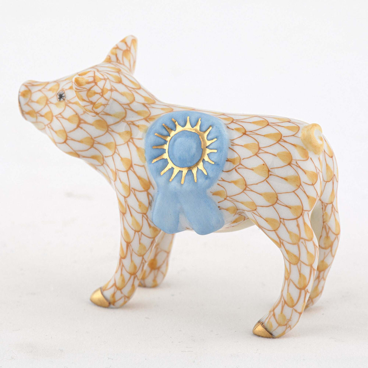 Herend Blue Ribbon Pig Figurine – Butterscotch, alternate view