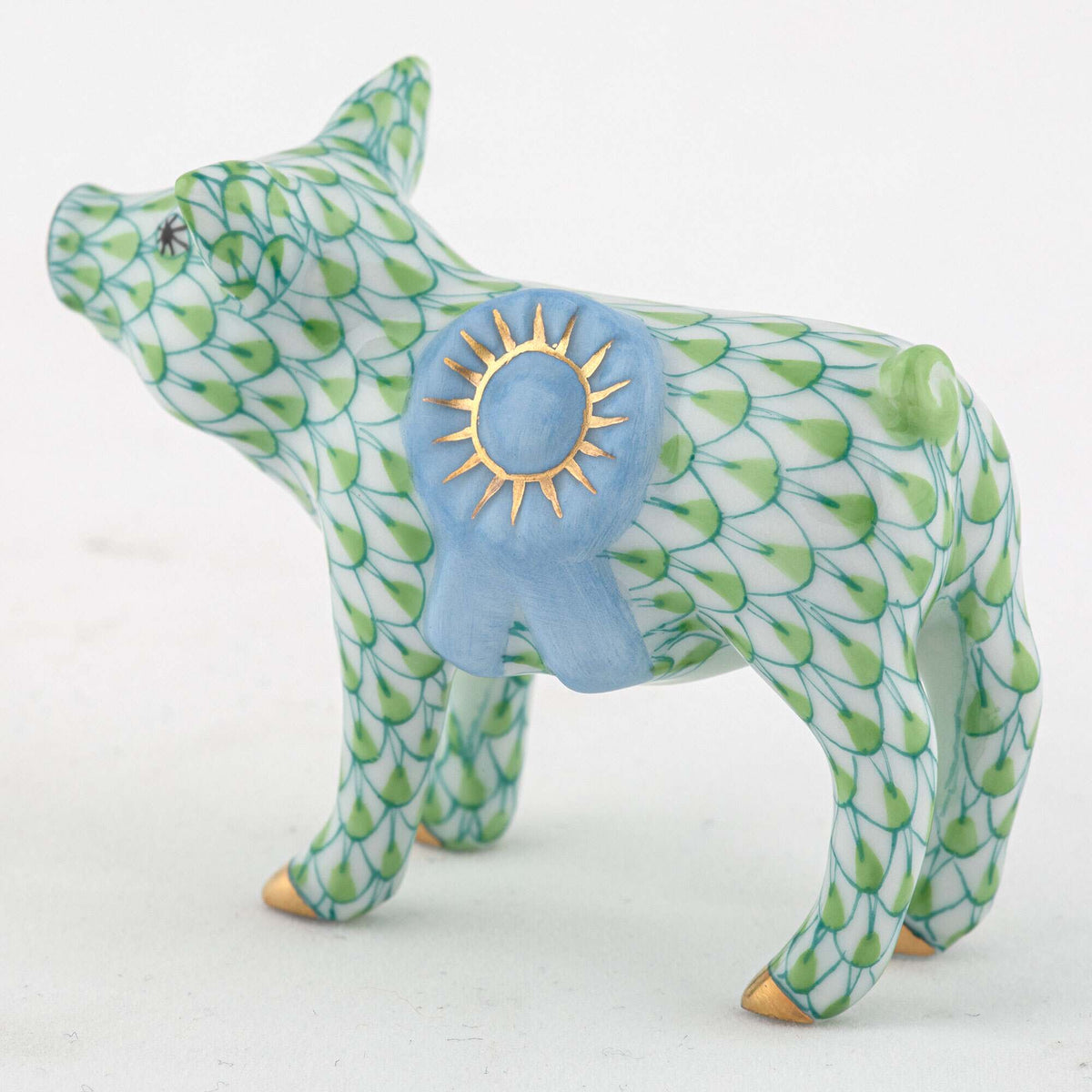 Herend Blue Ribbon Pig Figurine – Key Lime, alternate view