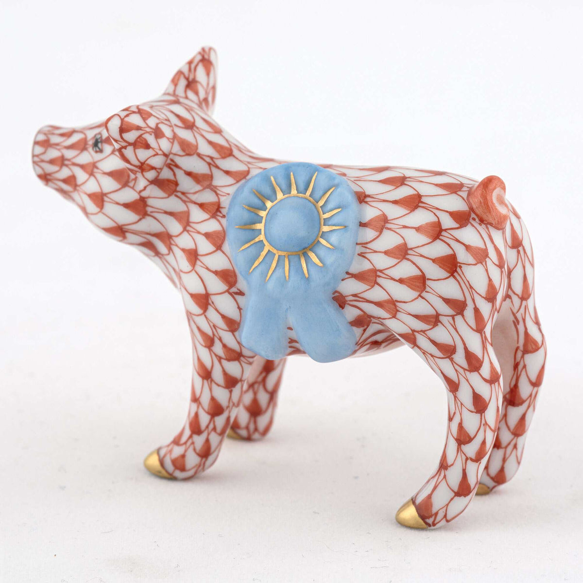 Herend Blue Ribbon Pig Figurine – Rust, alternate view