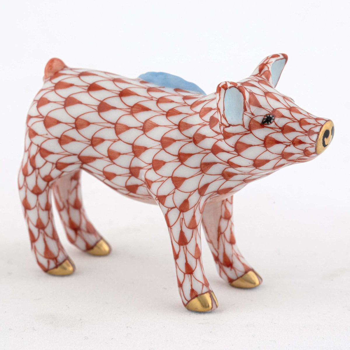 Herend Blue Ribbon Pig Figurine – Rust, alternate view