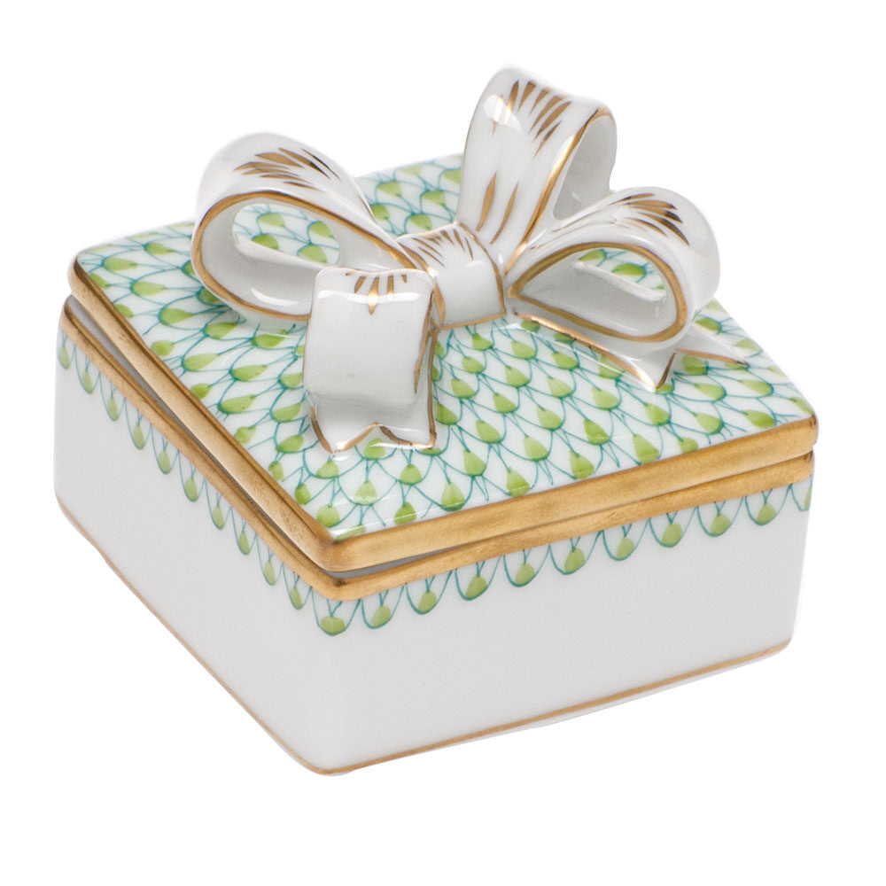 Box with Bow in hand-painted Key Lime porcelain by Herend of Hungary