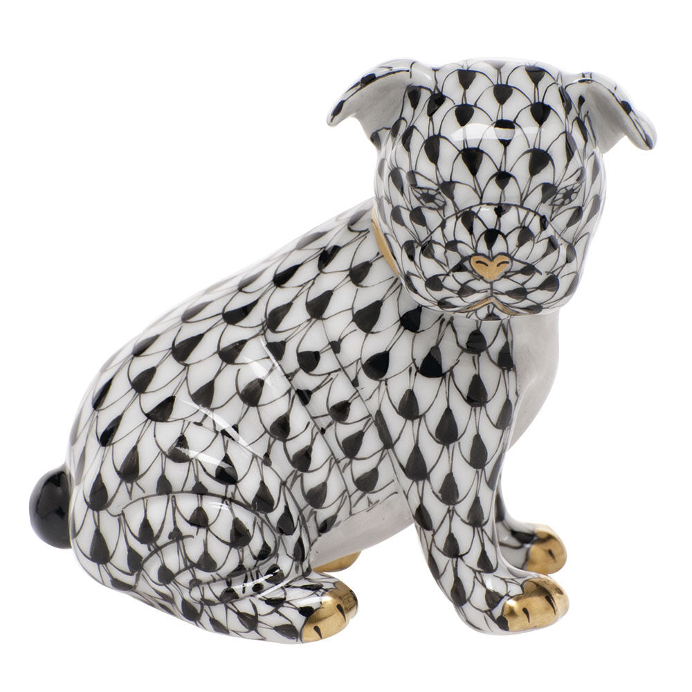 Herend Bulldog Puppy Figurine porcelain figurine painted in the Black fishnet pattern