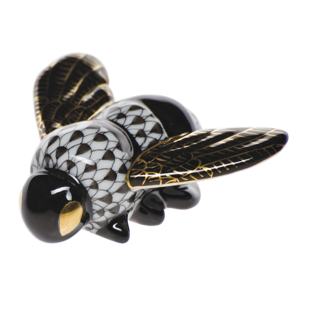 Bumble Bee Figurine in hand-painted Black porcelain by Herend of Hungary