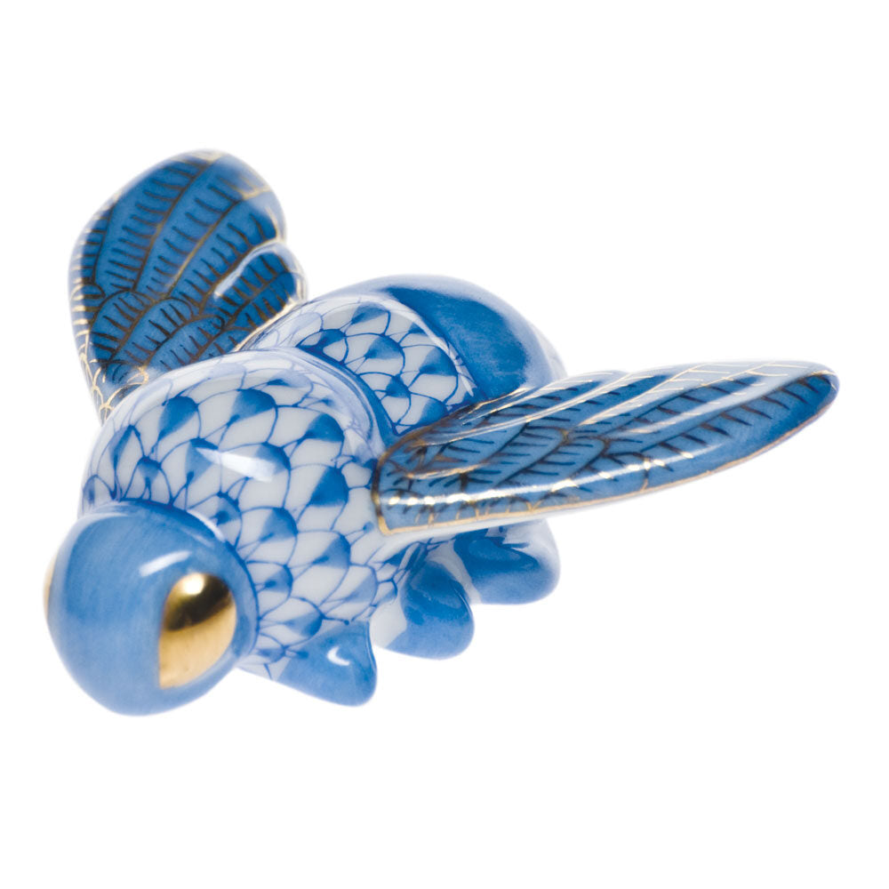 Blue fishnet Bumble Bee Figurine figurine, hand-painted Herend porcelain with 24k gold accents