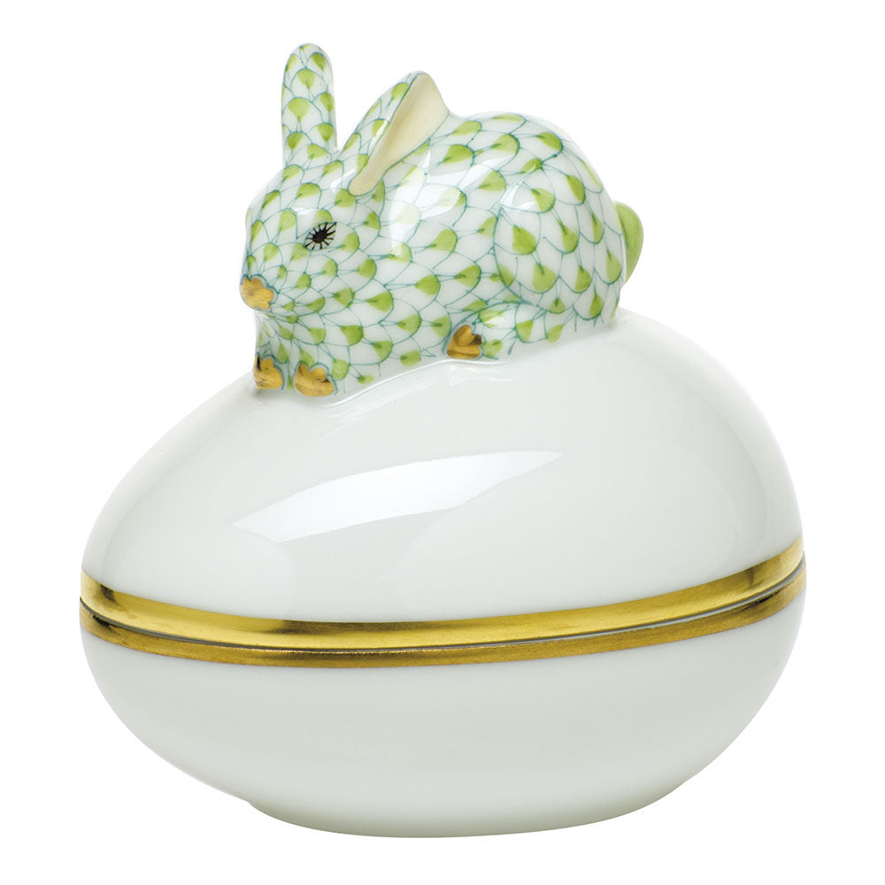 Herend Bunny Bonbon Candy Dish porcelain figurine painted in the Key Lime fishnet pattern