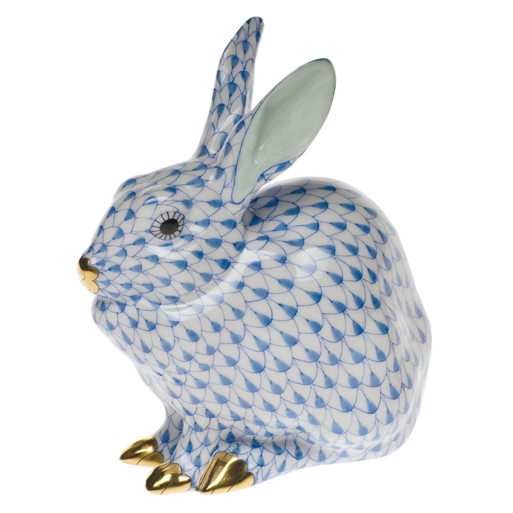 Bunny Sitting Figurine in hand-painted Blue porcelain by Herend of Hungary